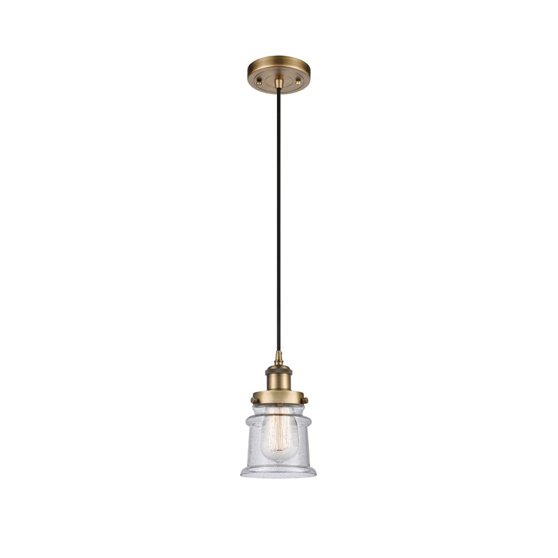 Innovations Canton 5.25in 1-Light Mini Pendant | Modern Contempo Brushed Brass Steel and Seedy Glass | Kitchen Island & Dining | Model 916-1P-BB-G184S