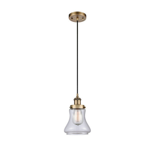 Innovations Bellmont 6.125in 1-Light Mini Pendant | Modern Contempo Brushed Brass Steel and Clear Glass | Kitchen Island & Dining | Model 916-1P-BB-G192