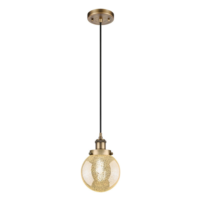 Innovations Beacon 6in 1-Light Mini Pendant | Modern Contempo Brushed Brass Steel and Mercury Glass | Kitchen Island & Dining | Model 916-1P-BB-G208-6
