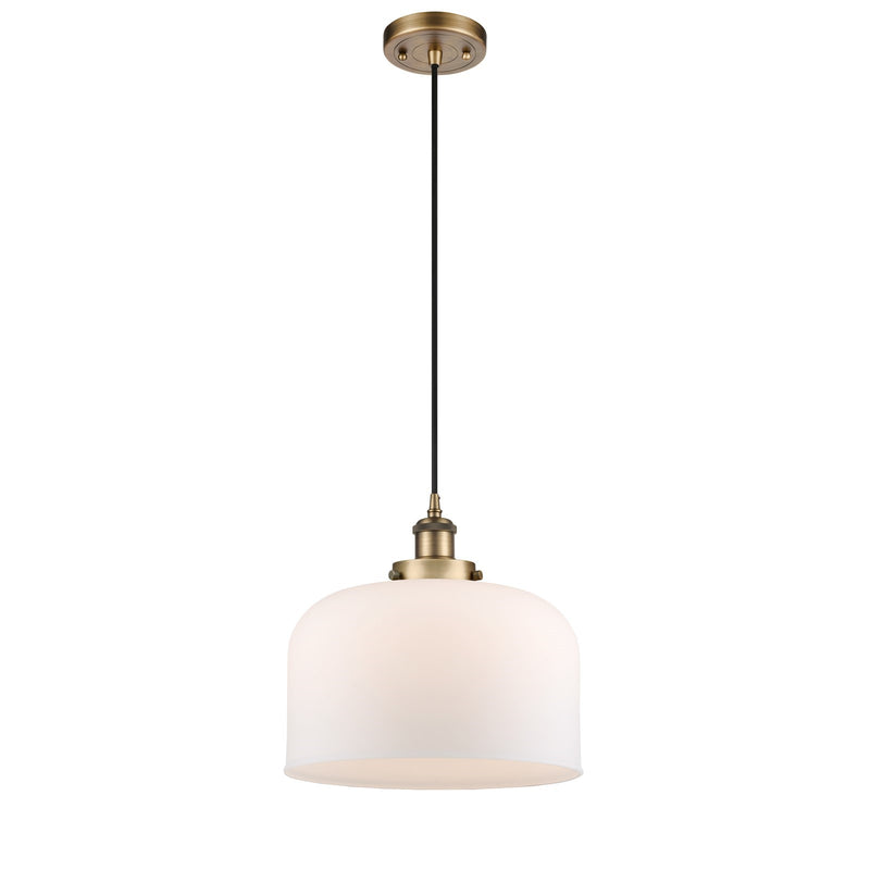 Innovations Bell 12in 1-Light Mini Pendant | Industrial Brushed Brass Steel and Matte White Frosted Glass | Kitchen Island & | Model 916-1P-BB-G71-L-LED