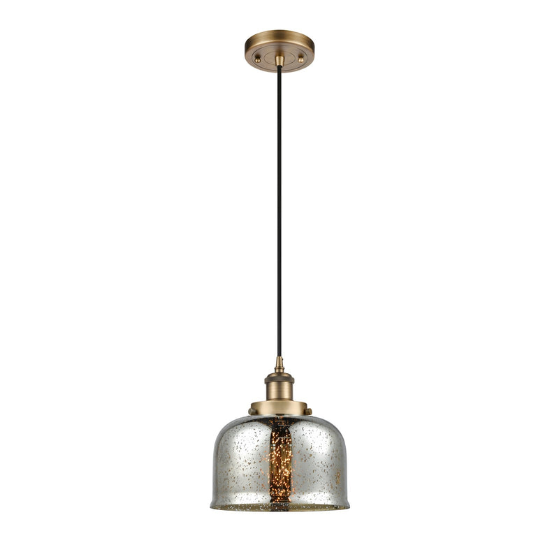 Innovations Bell 8in 1-Light Mini Pendant | Industrial Brushed Brass and Silver Plated Mercury Glass | Kitchen Island & Dining | Model 916-1P-BB-G78-LED