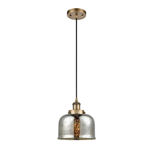 Innovations Bell 8in 1-Light Mini Pendant | Industrial Brushed Brass and Silver Plated Mercury Glass | Kitchen Island & Dining | Model 916-1P-BB-G78-LED