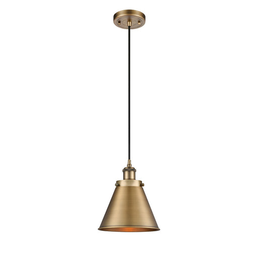 Innovations Appalachian 8in 1-Light Mini Pendant | Industrial Brushed Brass Metal Shade | Kitchen Island & Dining Room | Model 916-1P-BB-M13-BB