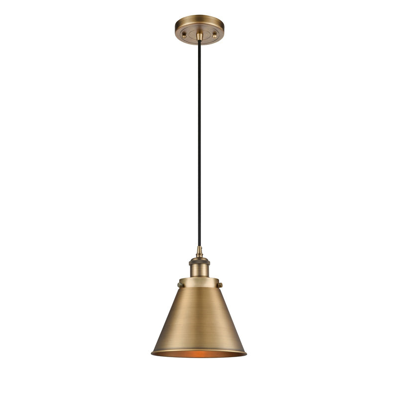 Innovations Appalachian 8in 1-Light LED Mini Pendant | Industrial Brushed Brass Metal Shade | Kitchen Island & Dining Room | Model 916-1P-BB-M13-BB-LED