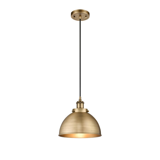 Innovations Derby 10in 1-Light Mini Pendant | Industrial Brushed Brass Metal Dome Shade | Kitchen Island & Dining Room | Model 916-1P-BB-MFD-10-BB