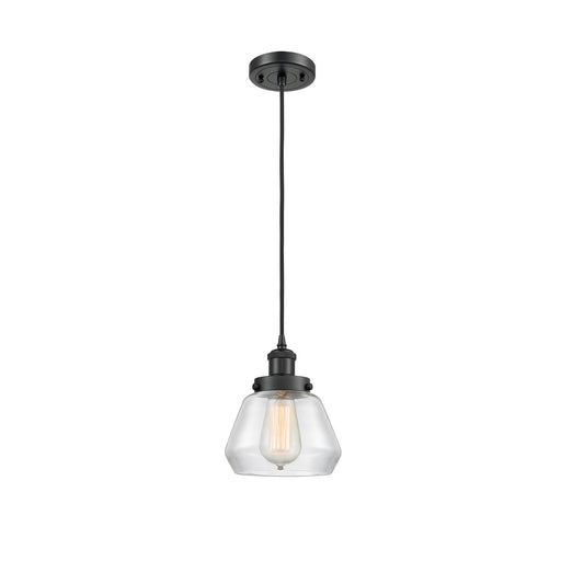 Innovations Fulton 7in 1-Light Mini Pendant | Modern Contempo Matte Black Steel and Clear Glass | Kitchen Island & Dining Room | Model 916-1P-BK-G172