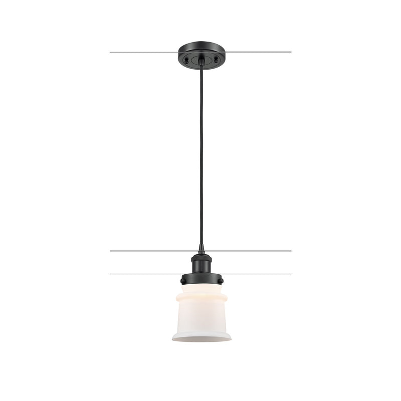 Innovations Canton 5.25in 1-Light Mini Pendant | Modern Contempo Matte Black Steel and Matte White Frosted Glass | Kitchen Island | Model 916-1P-BK-G181S