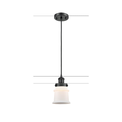 Innovations Canton 5.25in 1-Light Mini Pendant | Modern Contempo Matte Black Steel and Matte White Frosted Glass | Kitchen Island | Model 916-1P-BK-G181S