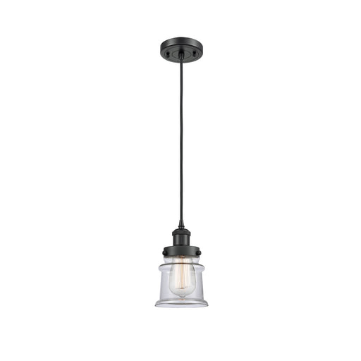 Innovations Canton 5.25in 1-Light Mini Pendant | Modern Contempo Matte Black Steel and Clear Glass | Kitchen Island & Dining Room | Model 916-1P-BK-G182S