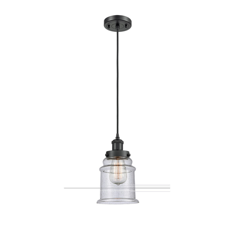 Innovations Canton 6in 1-Light Mini Pendant | Modern Contempo Matte Black Steel and Seedy Glass | Kitchen Island & Dining Room | Model 916-1P-BK-G184