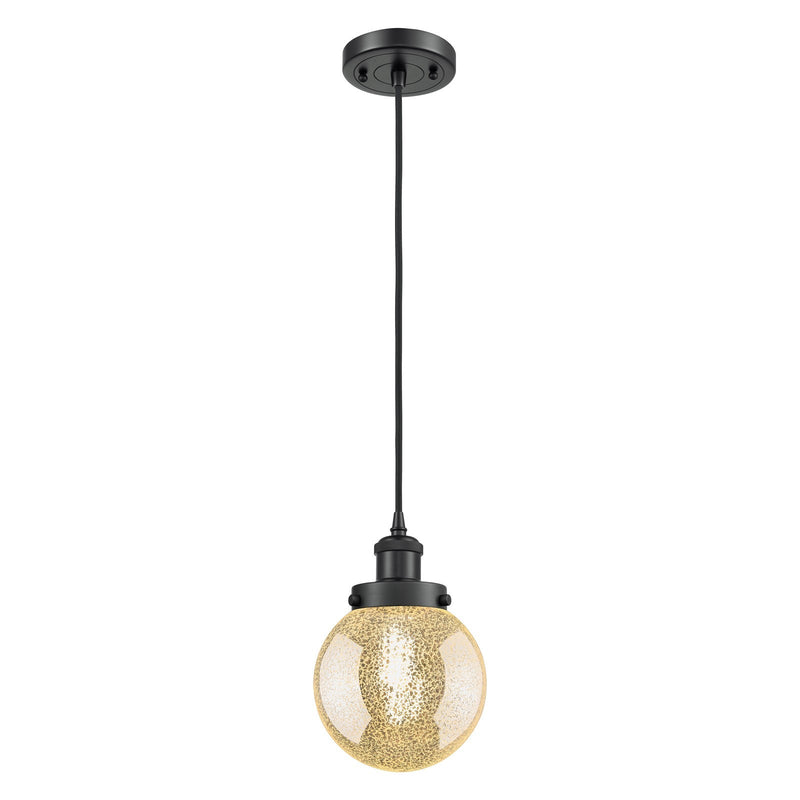 Innovations Beacon 6in 1-Light Mini Pendant | Modern Transitional Matte Black Steel and Mercury Seeded Glass | Kitchen Island & | Model 916-1P-BK-G208-6