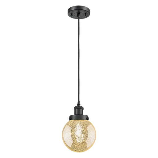 Innovations Beacon 6in 1-Light Mini Pendant | Modern Transitional Matte Black Steel and Mercury Seeded Glass | Kitchen Island & | Model 916-1P-BK-G208-6