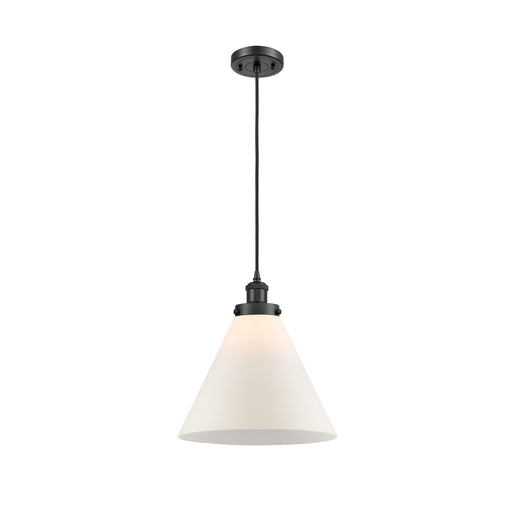 Innovations Cone 12in 1-Light LED Mini Pendant | Industrial Modern Matte Black Steel and Matte White Frosted Glass | Kitchen | Model 916-1P-BK-G41-L-LED
