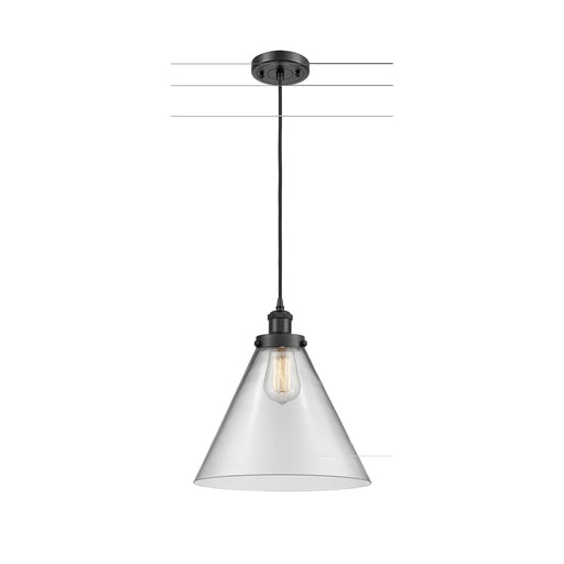 Innovations Cone 12in 1-Light Mini Pendant | Industrial Matte Black Steel and Clear Glass | Kitchen Island & Dining Room | Model 916-1P-BK-G42-L