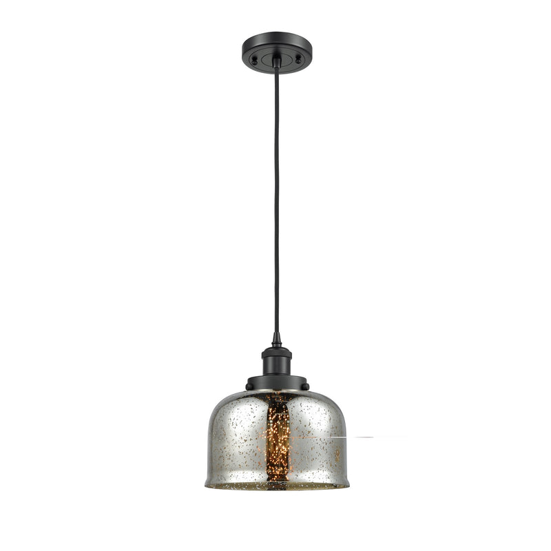 Innovations Bell 8in 1-Light Mini Pendant | Industrial Matte Black Steel and Silver Plated Mercury Glass | Kitchen Island & | Model 916-1P-BK-G78-LED