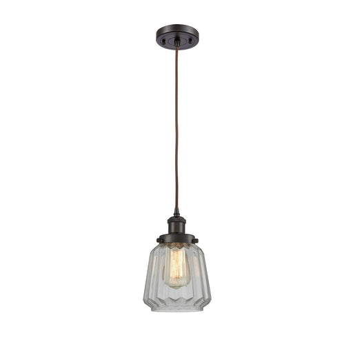 Innovations Chatham 7in 1-Light Mini Pendant | Modern Transitional Oil Rubbed Bronze Steel and Clear Ribbed Glass | Kitchen Island | Model 916-1P-OB-G142