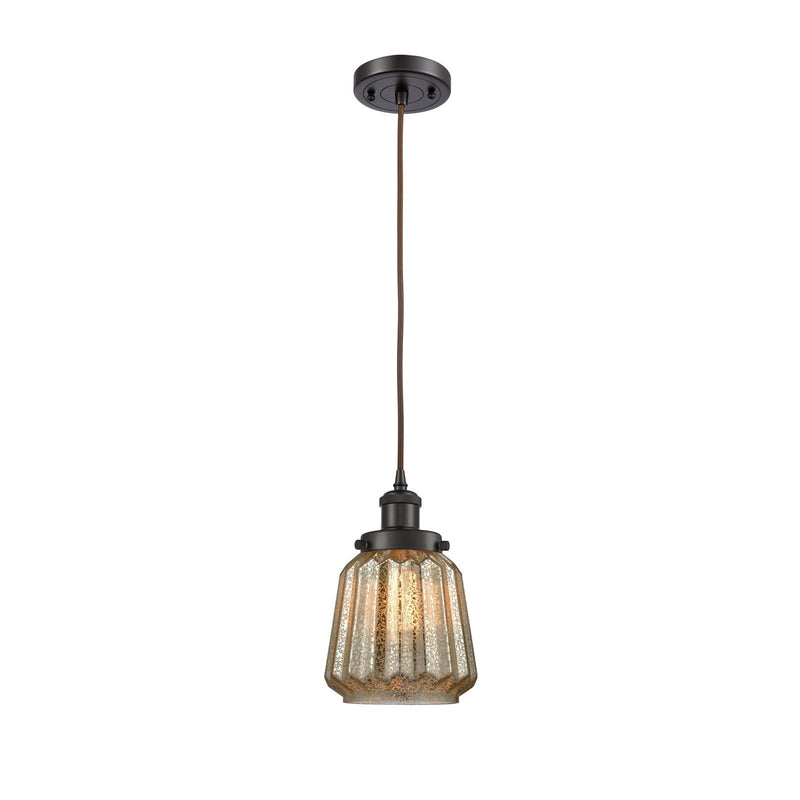 Innovations Chatham 7in 1-Light Mini Pendant | Modern Transitional Oil Rubbed Bronze Steel and Mercury Ribbed Glass | Kitchen | Model 916-1P-OB-G146