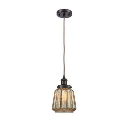 Innovations Chatham 7in 1-Light Mini Pendant | Modern Transitional Oil Rubbed Bronze Steel and Mercury Ribbed Glass | Kitchen | Model 916-1P-OB-G146