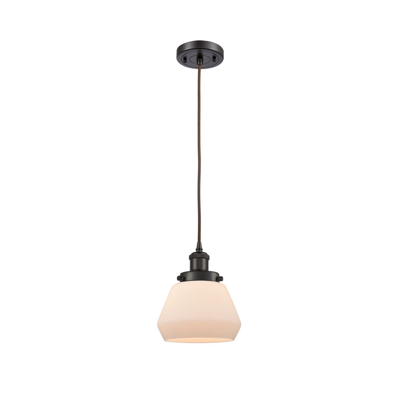 Innovations Fulton 7in 1-Light Mini Pendant | Modern Transitional Oil Rubbed Bronze Steel and Matte White Frosted Glass | Kitchen | Model 916-1P-OB-G171