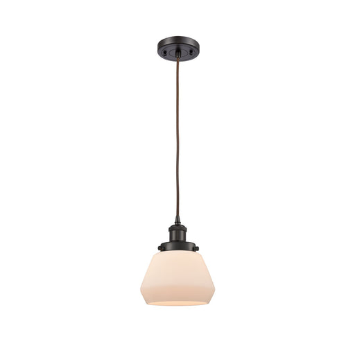 Innovations Fulton 7in 1-Light Mini Pendant | Modern Transitional Oil Rubbed Bronze Steel and Matte White Frosted Glass | Kitchen | Model 916-1P-OB-G171
