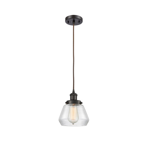 Innovations Fulton 7in 1-Light Mini Pendant | Modern Transitional Oil Rubbed Bronze Steel and Clear Schoolhouse Glass | Kitchen | Model 916-1P-OB-G172