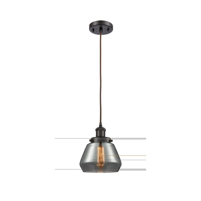 Innovations Fulton 7in 1-Light Mini Pendant | Modern Contempo Oil Rubbed Bronze Steel and Light Smoke Glass | Kitchen Island & | Model 916-1P-OB-G173