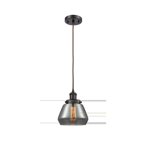 Innovations Fulton 7in 1-Light Mini Pendant | Modern Contempo Oil Rubbed Bronze Steel and Light Smoke Glass | Kitchen Island & | Model 916-1P-OB-G173