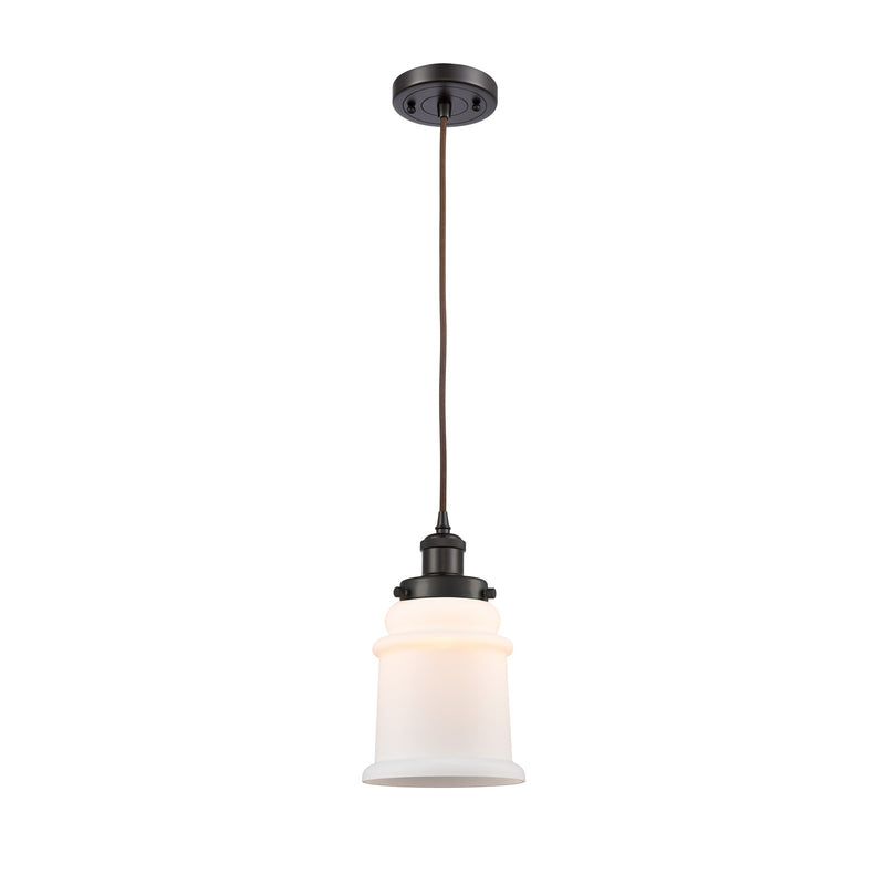 Innovations Canton 6in 1-Light Mini Pendant | Modern Contempo Oil Rubbed Bronze Steel and Matte White Frosted Glass | Kitchen | Model 916-1P-OB-G181