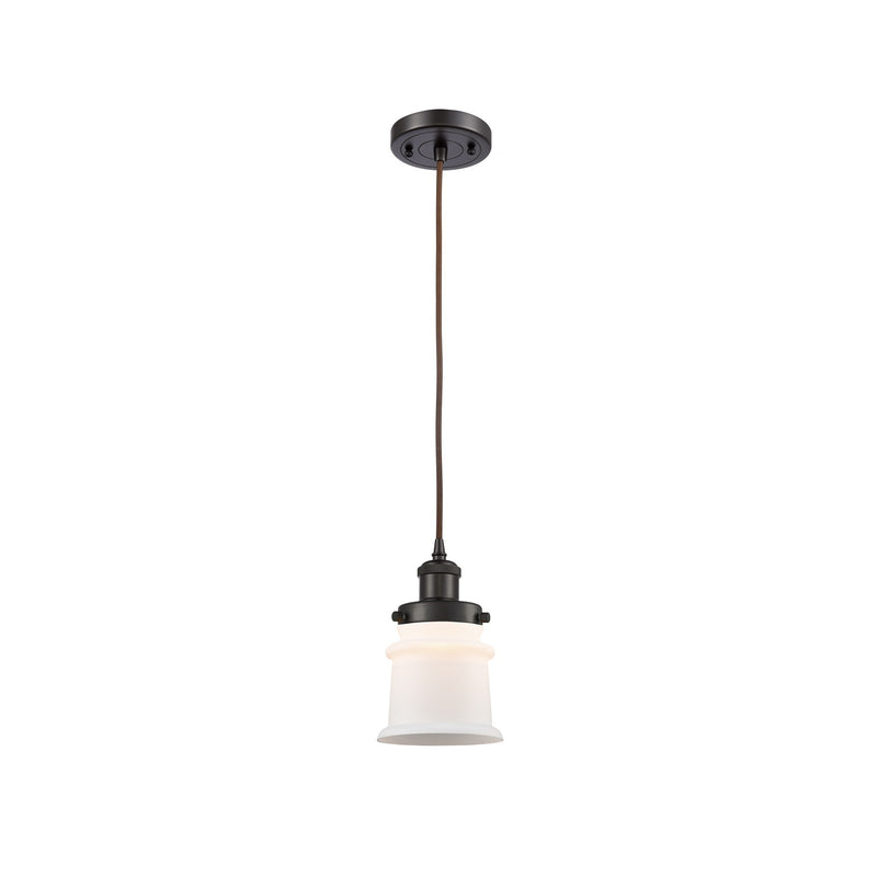 Innovations Canton 5.25in 1-Light Mini Pendant | Modern Contempo Oil Rubbed Bronze Steel and Matte White Frosted Glass | Kitchen | Model 916-1P-OB-G181S