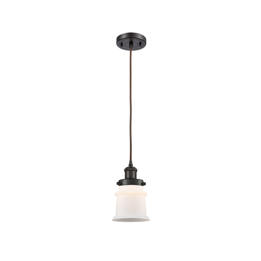 Innovations Canton 5.25in 1-Light Mini Pendant | Modern Contempo Oil Rubbed Bronze Steel and Matte White Frosted Glass | Kitchen | Model 916-1P-OB-G181S
