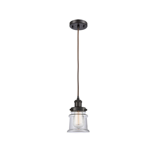 Innovations Canton 5.25in 1-Light Mini Pendant | Modern Transitional Oil Rubbed Bronze Steel and Clear Glass | Kitchen Island & | Model 916-1P-OB-G182S