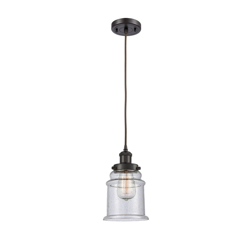 Innovations Canton 6in 1-Light Mini Pendant | Modern Transitional Oil Rubbed Bronze Steel and Seedy Glass | Kitchen Island & Dining | Model 916-1P-OB-G184