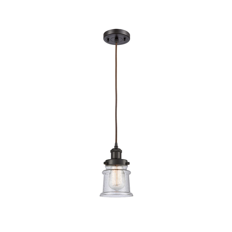 Innovations Canton 5.25in 1-Light Mini Pendant | Modern Transitional Oil Rubbed Bronze Steel and Seedy Glass | Kitchen Island & | Model 916-1P-OB-G184S