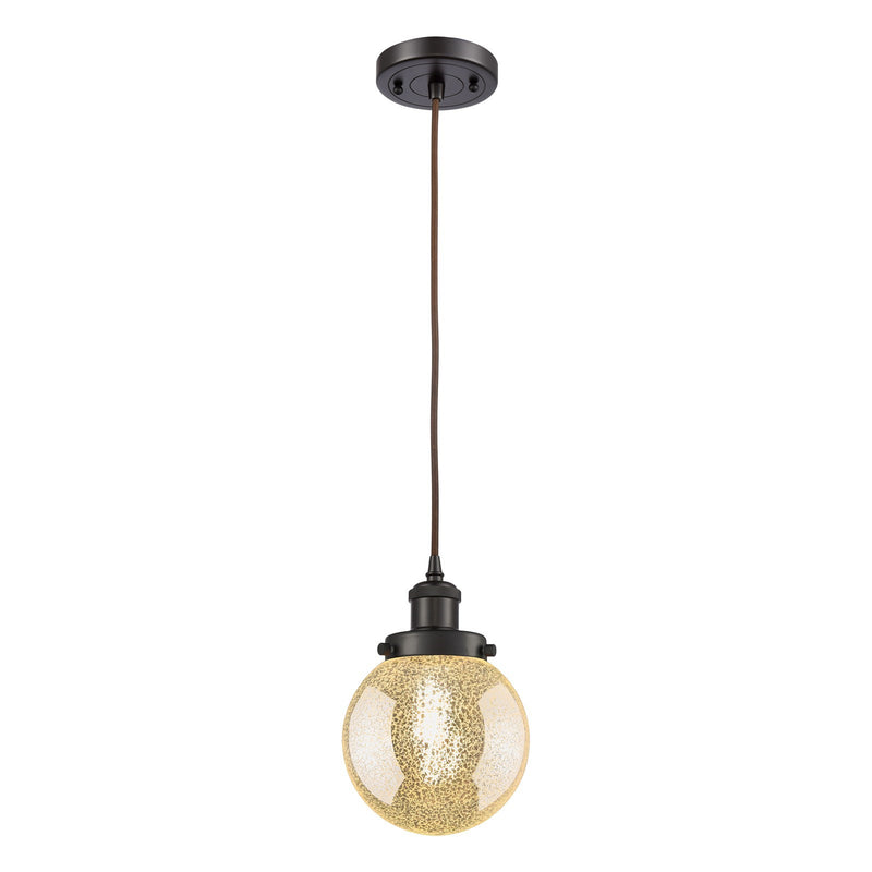 Innovations Beacon 6in 1-Light Mini Pendant | Industrial Oil Rubbed Bronze Steel and Mercury Seeded Glass | Kitchen Island & | Model 916-1P-OB-G208-6