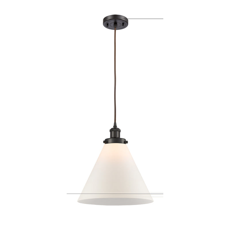 Innovations Cone 12in 1-Light Mini Pendant | Industrial Oil Rubbed Bronze Steel and Matte White Frosted Glass | Kitchen Island & | Model 916-1P-OB-G41-L