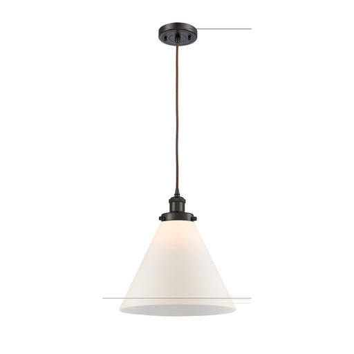 Innovations Cone 12in 1-Light Mini Pendant | Industrial Oil Rubbed Bronze Steel and Matte White Frosted Glass | Kitchen Island & | Model 916-1P-OB-G41-L