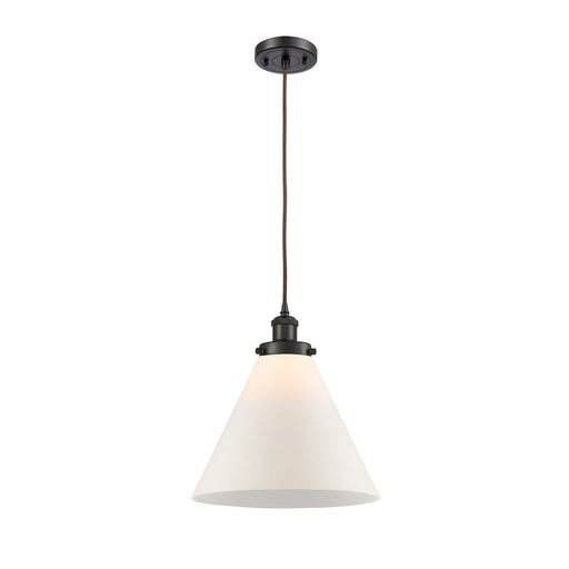 Innovations Cone 12in 1-Light LED Mini Pendant | Industrial Oil Rubbed Bronze Steel and Matte White Frosted Glass | Kitchen | Model 916-1P-OB-G41-L-LED