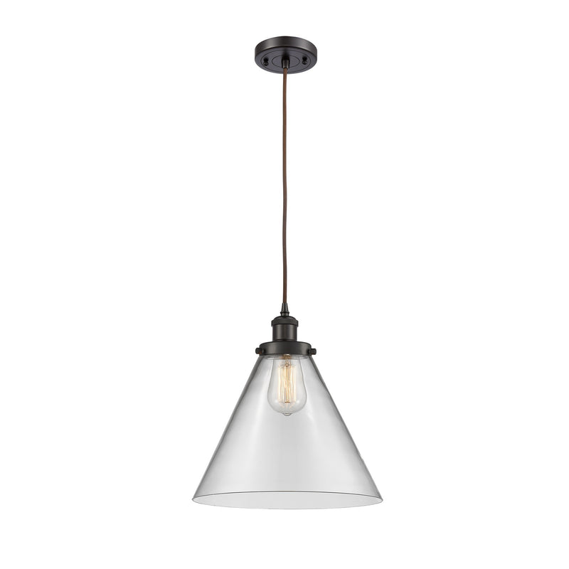 Innovations Cone 12in 1-Light Mini Pendant | Industrial Oil Rubbed Bronze and Clear Glass | Kitchen Island & Dining Room | Model 916-1P-OB-G42-L-LED