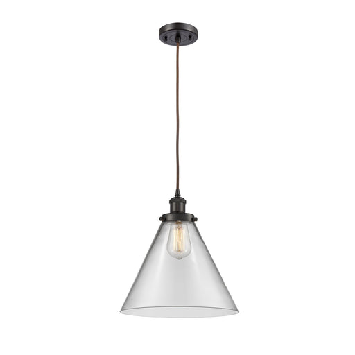 Innovations Cone 12in 1-Light Mini Pendant | Industrial Oil Rubbed Bronze and Clear Glass | Kitchen Island & Dining Room | Model 916-1P-OB-G42-L-LED