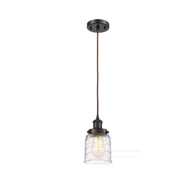 Innovations Bell 5in 1-Light Mini Pendant | Industrial Oil Rubbed Bronze and Clear Deco Swirl Glass | Kitchen Island & Dining | Model 916-1P-OB-G513-LED