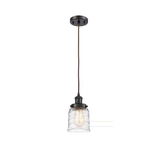 Innovations Bell 5in 1-Light Mini Pendant | Industrial Oil Rubbed Bronze and Clear Deco Swirl Glass | Kitchen Island & Dining | Model 916-1P-OB-G513-LED