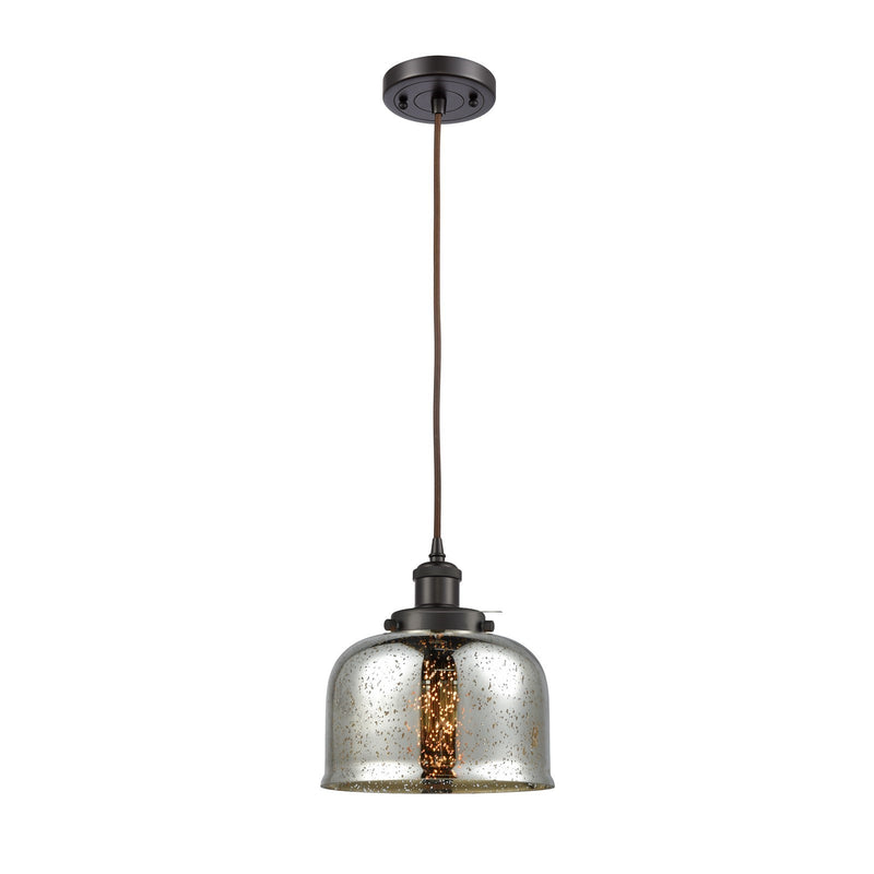 Innovations Bell 8in 1-Light Mini Pendant | Industrial Oil Rubbed Bronze and Silver Plated Mercury Glass | Kitchen Island & | Model 916-1P-OB-G78-LED