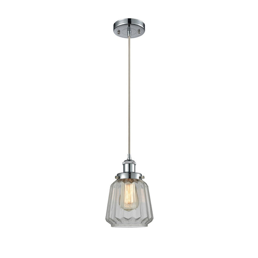 Innovations Chatham 7in 1-Light Mini Pendant | Modern Transitional Polished Chrome Steel and Clear Ribbed Glass | Kitchen Island & | Model 916-1P-PC-G142