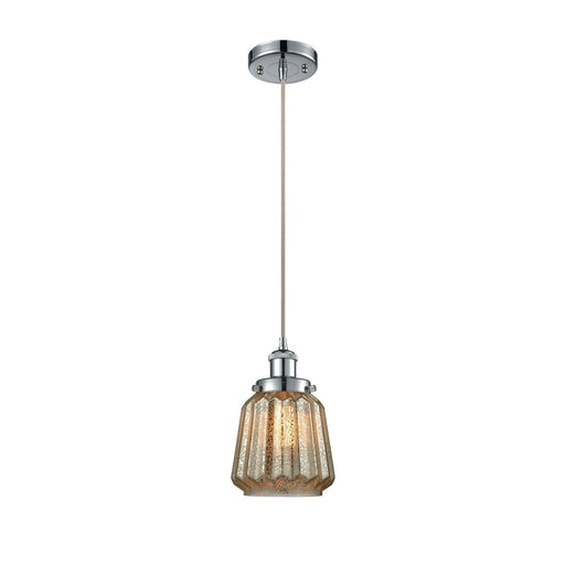 Innovations Chatham 7in 1-Light Mini Pendant | Modern Transitional Polished Chrome Steel and Mercury Ribbed Glass | Kitchen Island | Model 916-1P-PC-G146
