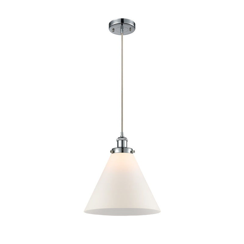 Innovations Cone 11.75in 1-Light Mini Pendant | Industrial Polished Chrome and Matte White Frosted Glass | Kitchen Island & Dining | Model 916-1P-PC-G41-L