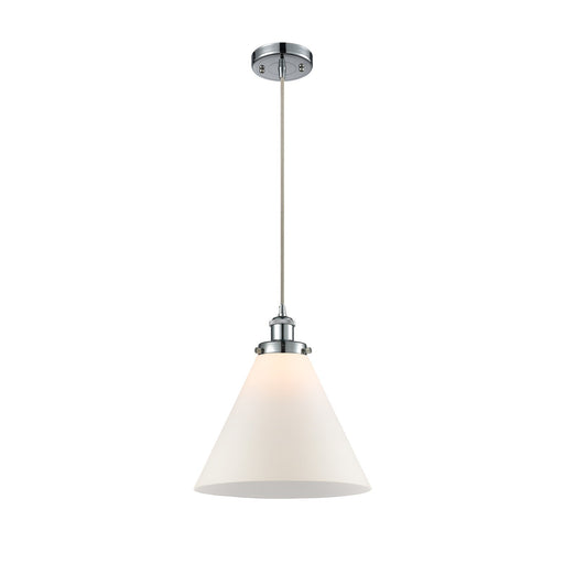 Innovations Cone 11.75in 1-Light Mini Pendant | Industrial Polished Chrome and Matte White Frosted Glass | Kitchen Island & Dining | Model 916-1P-PC-G41-L