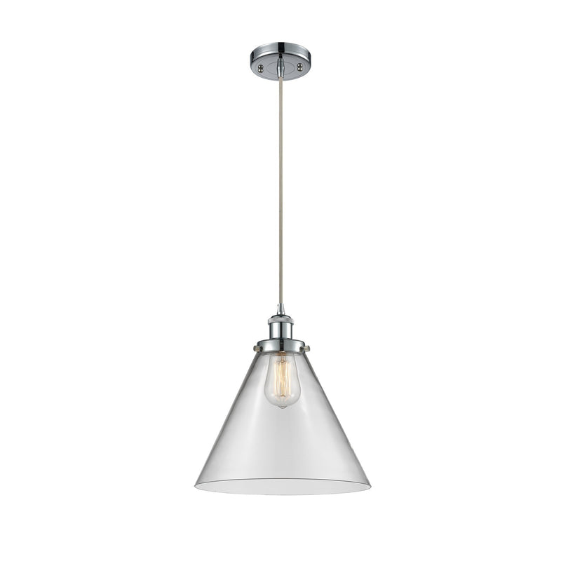 Innovations Cone 12in 1-Light Mini Pendant | Industrial Polished Chrome and Clear Glass | Kitchen Island & Dining Room | Model 916-1P-PC-G42-L-LED