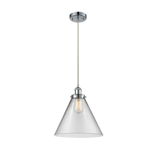 Innovations Cone 12in 1-Light Mini Pendant | Industrial Polished Chrome and Clear Glass | Kitchen Island & Dining Room | Model 916-1P-PC-G42-L-LED