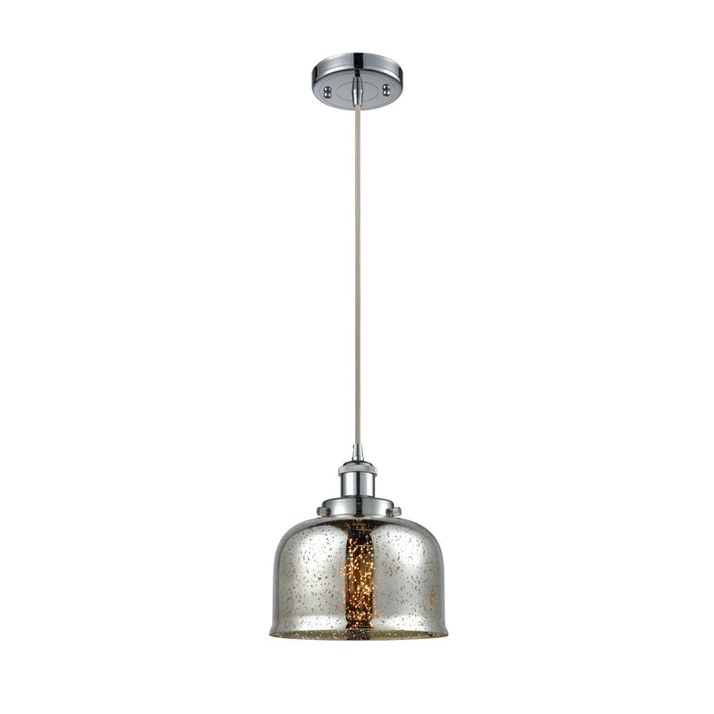 Innovations Bell 8in 1-Light Mini Pendant | Industrial Polished Chrome and Silver Plated Mercury Glass | Kitchen Island & Dining | Model 916-1P-PC-G78-LED