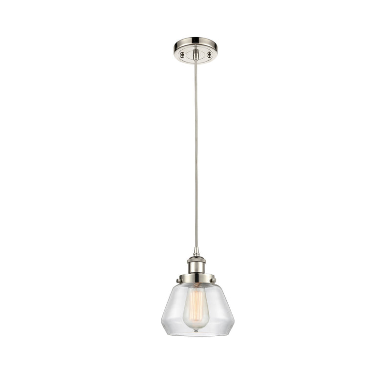 Innovations Fulton 7in 1-Light Mini Pendant | Modern Transitional Polished Nickel Steel and Clear Glass | Kitchen Island & Dining | Model 916-1P-PN-G172
